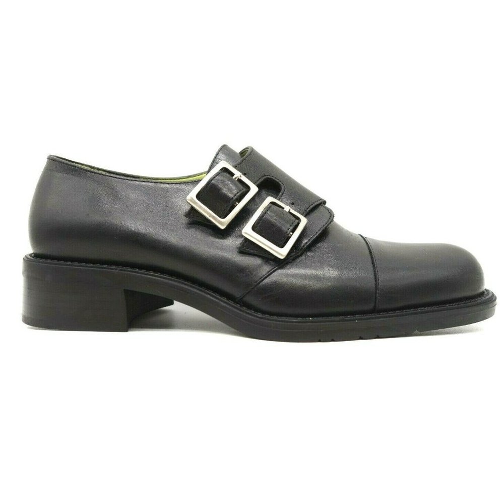 Nine West Black Leather Double Buckle Platform Shoes